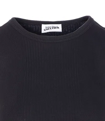 Jean Paul Gaultier Ribbed Cotton Lingerie Garter Top In Black