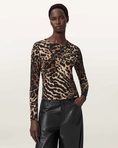 Allsaints Womens Katlyn Leopard-print Long-sleeve Stretch-jersey Top Pardus Honey B In Animal Print