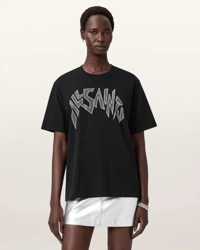 Allsaints Womens Zinc Logo-print Cotton T-shirt Black In Black