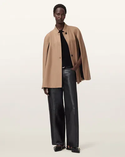 Allsaints Lunis Wool Blend Cape Coat In Brown