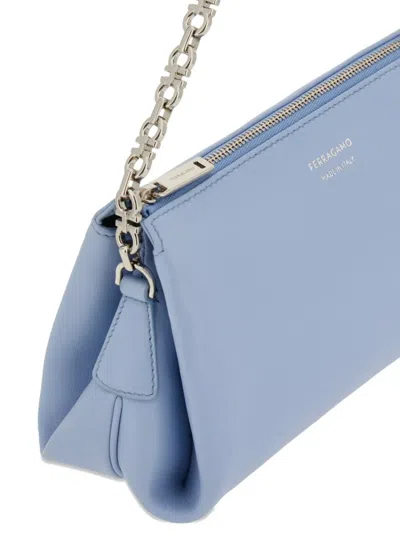 Ferragamo Mini Logo-detail Chain-strap Clutch Bag In Blue