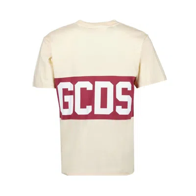 Gcds Stripe Logo Band Cotton T-shirt In Neutral