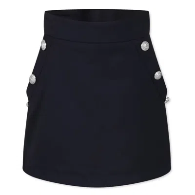Balmain Kids Embossed Buttons Wool-blend Skirt In Blue