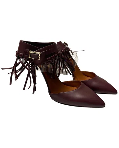 Valentino Women's Leather C-rockee Fringe Ankle Strap Sandal (authentic Pre-  Loved) In Burgundy