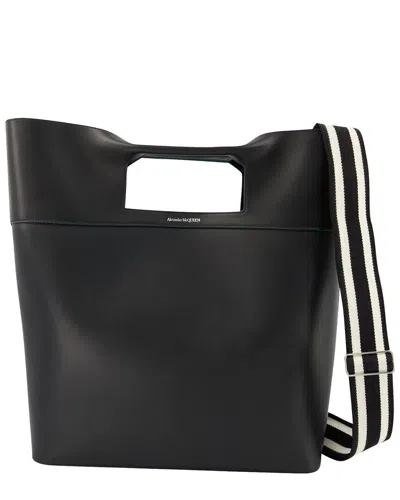 Alexander Mcqueen Black Leather The Square Bow Ns Handbag In Black