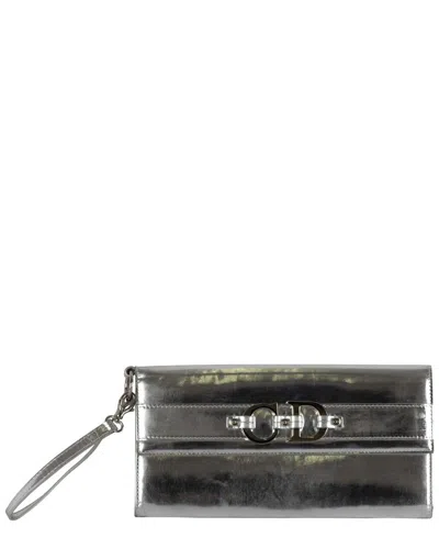 Dior Christian  Silver Leather Pochette (authentic Pre-loved) In Black