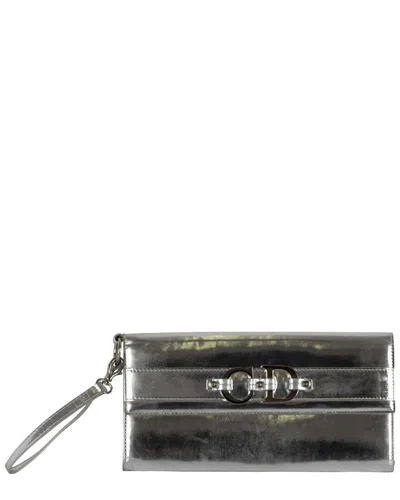 Dior Christian  Silver Leather Pochette (authentic Pre-loved) In Black