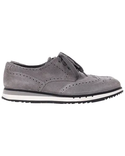 Prada Men's Suede Wingtip Detail Derby Sneaker (authentic Pre-loved) In Gray