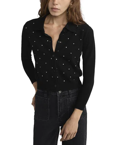 Frame The Rhinestone Cardigan Sweater In Black