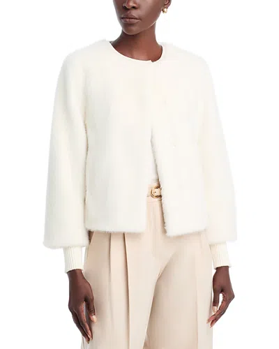 T Tahari Faux Fur Knit Cuff Jacket In White