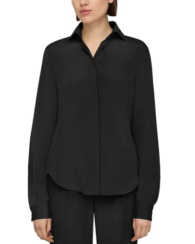 Lafayette 148 Silk Blend Concealed Button Blouse In Black