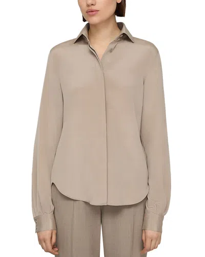 Lafayette 148 Silk Blend Concealed Button Blouse In Brown