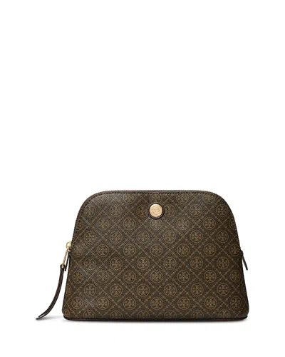 Tory Burch T Monogram Coated Canvas Cosmetic Case In Brown