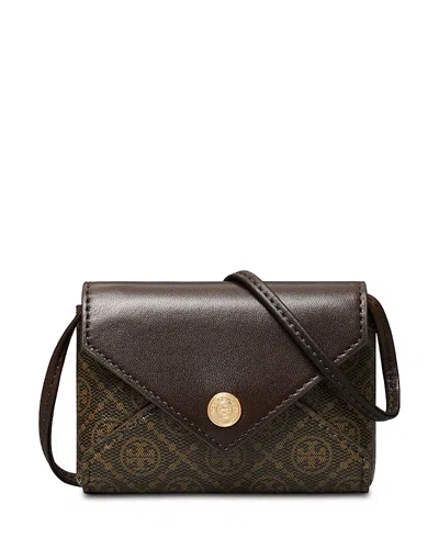 Tory Burch T Monogram Coated Canvas Wallet Crossbody In Brown