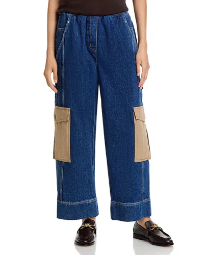 3.1 Phillip Lim Patchwork Wide Leg Elastic Waist Cargo Jeans In Blue