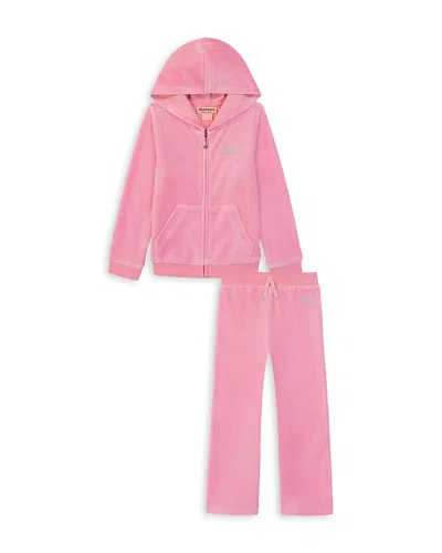 Juicy Couture Girls' Velour Hoodie & Jogger Pants Set - Big Kid In Pink