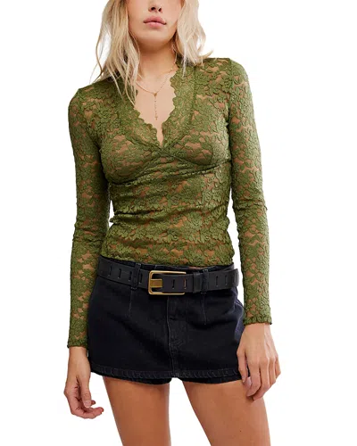 Free People All Day Lace Long Sleeve Top In Green
