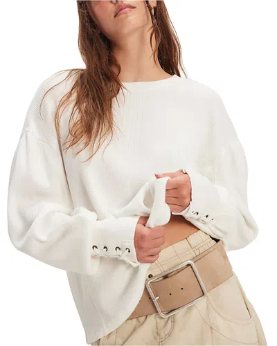 Free People Lapis Lace-up Cuff Cotton Thermal Top In Neutral