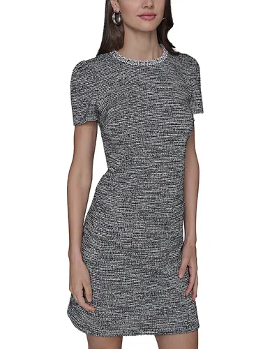 Karl Lagerfeld Knit Tweed A Line Dress In Gray