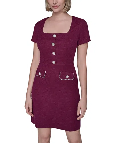 Karl Lagerfeld Tweed Sheath Dress In Burgundy