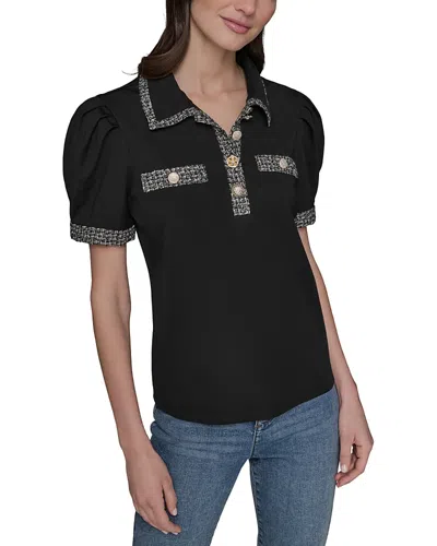 Karl Lagerfeld Mixed Media Top In Black