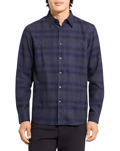 Theory Irving Plaid Cotton Flannel Button-up Shirt In Blue