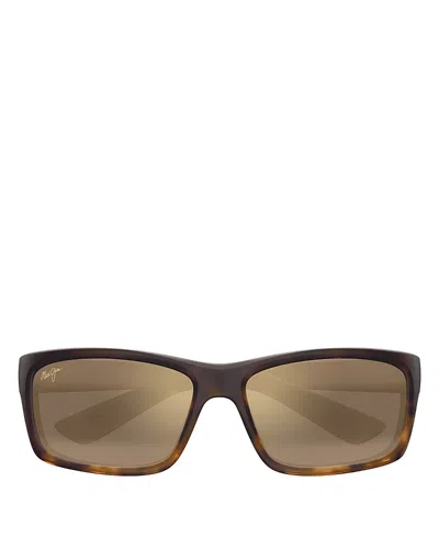 Maui Jim Men's Kanaio Coast Polarized Mirrored Wraparound Square Sunglasses, 61mm In Brown
