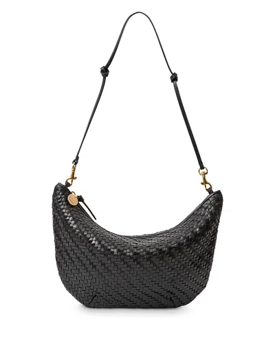 Clare V Lune Woven Leather Shoulder Bag In Black