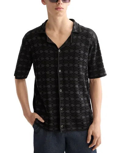 Scotch & Soda Tone On Tone Knitted Camp Shirt In Black
