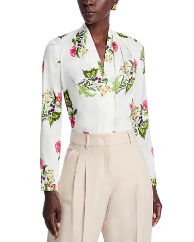 Kobi Halperin Palm Silk Blend Floral Blouse In White