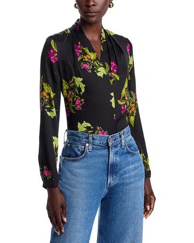 Kobi Halperin Palm Silk Blend Floral Blouse In Black
