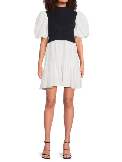 English Factory Women's Mixed-media Puff-sleeve Minidress In Multi