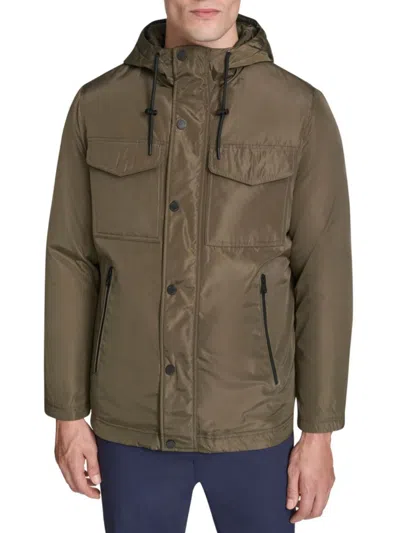 Kenneth Cole Men's Drawstring Hood Regular Fit Rain Jacket In Green