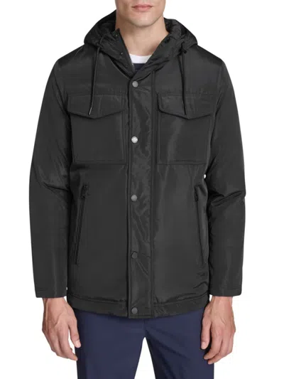 Kenneth Cole Men's Drawstring Hood Regular Fit Rain Jacket In Black