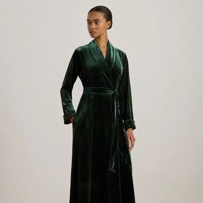 Ralph Lauren Robe Womens Small Green Velvet Shawl Collar Sleepwear Jdm405 (green,regular,s) In Green