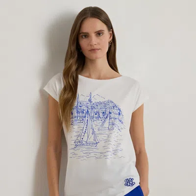 Lauren Petite Ralph Lauren Graphic Cotton-modal Jersey Tee In White