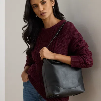 Ralph Lauren Leather Large Tasha Bucket Bag In Black