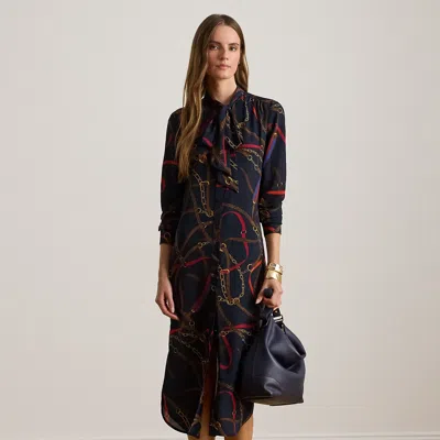 Ralph Lauren Women's Printed Tie-neck Shirt Dress In Multi