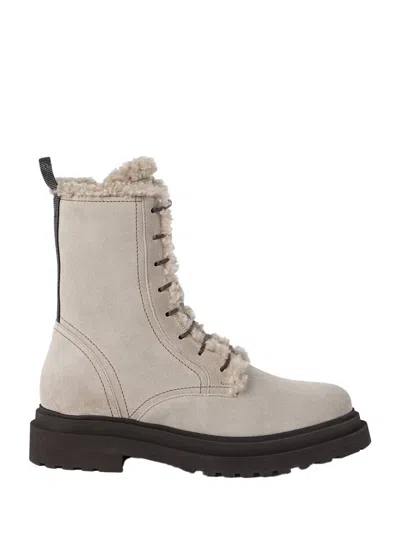 Brunello Cucinelli Shearling Lining Boots L Grey In Neutral