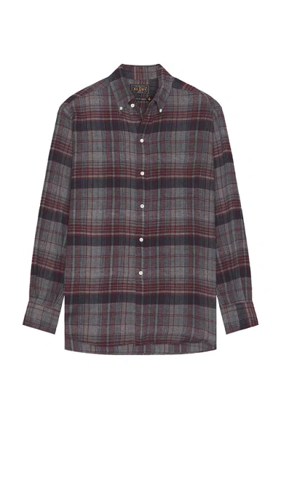 Beams Open Collar Brushed Satin Plaid Shirt In Red