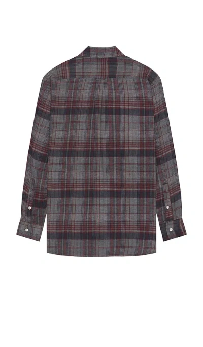 Beams Open Collar Brushed Satin Plaid Shirt In Red