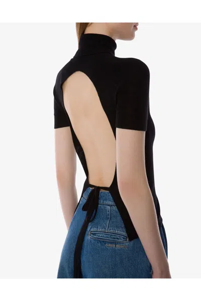 Alberta Ferretti Turtleneck Sweater With Open Back And Tie In Black