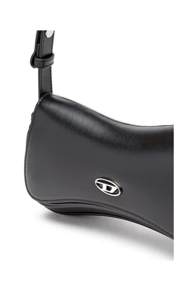 Diesel Curved Silhouette Clutch With Adjustable Strap In Black