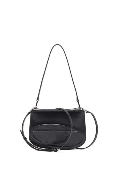 Diesel 1dr 20. Twin Shoulder Bag In Black Leather In Black