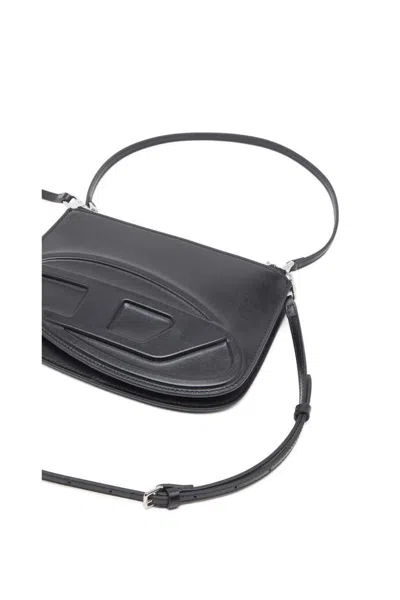 Diesel 1dr 20. Twin Shoulder Bag In Black Leather In Black