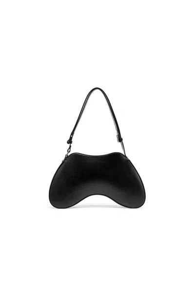 Diesel Curved Leather Handbag With Adjustable Strap In Black