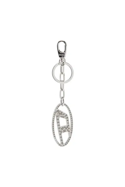 Diesel Metal Oval D Keyring With Crystals In Metallic