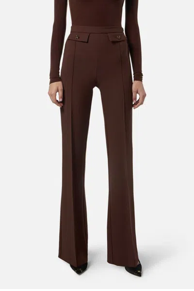 Elisabetta Franchi High-waisted Flared Pants With Decorative Button Details In Brown