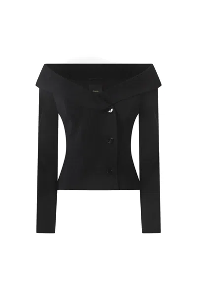 Pinko Antonina Black Jacket With Off-shoulder Neckline In Tech Fabric Woman In Black