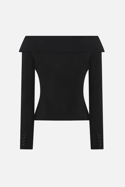 Pinko Antonina Black Jacket With Off-shoulder Neckline In Tech Fabric Woman In Black